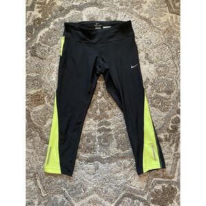 Nike Dri-Fit Power Racer Crop Running Athletic Leggings Women's Medium Black